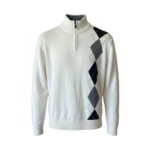 Oscar de la Renta Argyle Quarter Zip Cotton Sweater Men’s XL